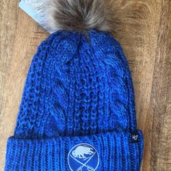 New 47 Buffalo Sabres Women’s Pom Pom Knit Beanie Hat Royal Blue NWT NHL