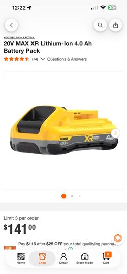 20V MAX XR Lithium-Ion 4.0 Ah Battery Pack If you buy two, I'll give you the charger for free.