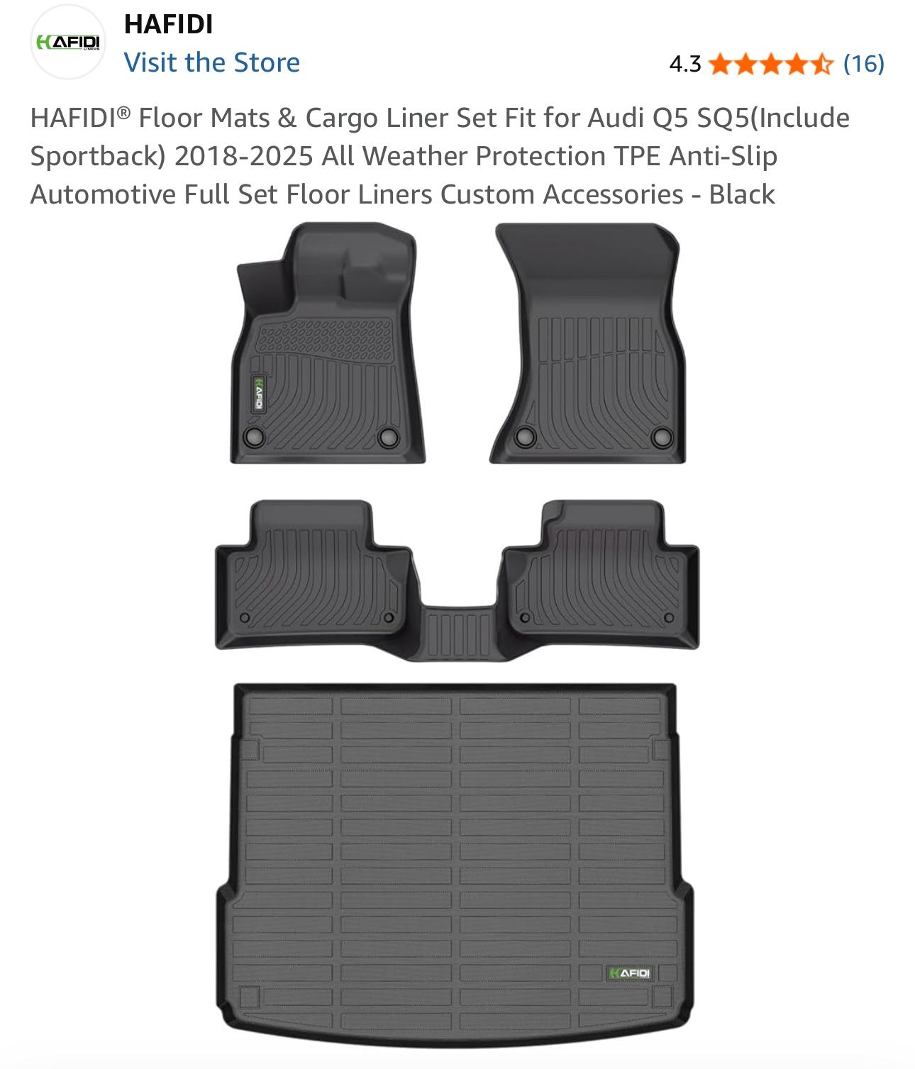 Audi Floor Mats For Q5 SQ5 ( Includes Sportback) 2018-2025