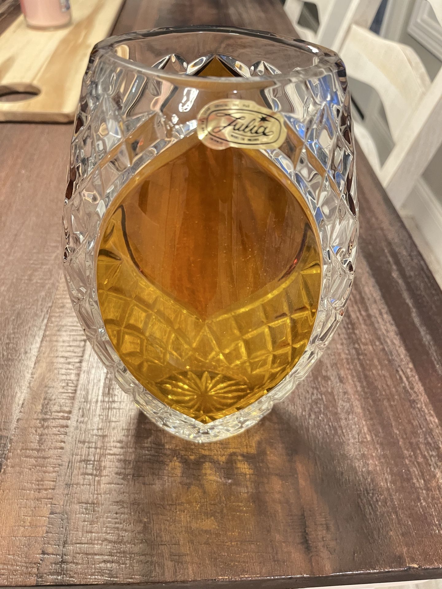 Julia Crystal Vase 10” Tall Amber Cut Glass