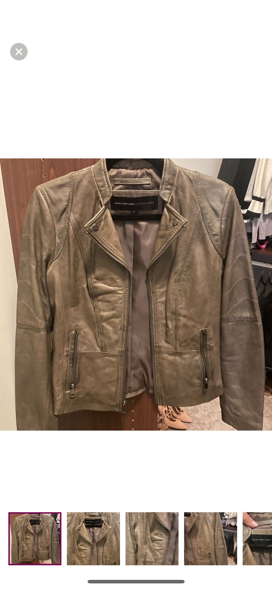 Andrew Marc Green Leather Jacket Moto Style