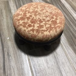 Antique Wood Stool Original Fabric And Finish 