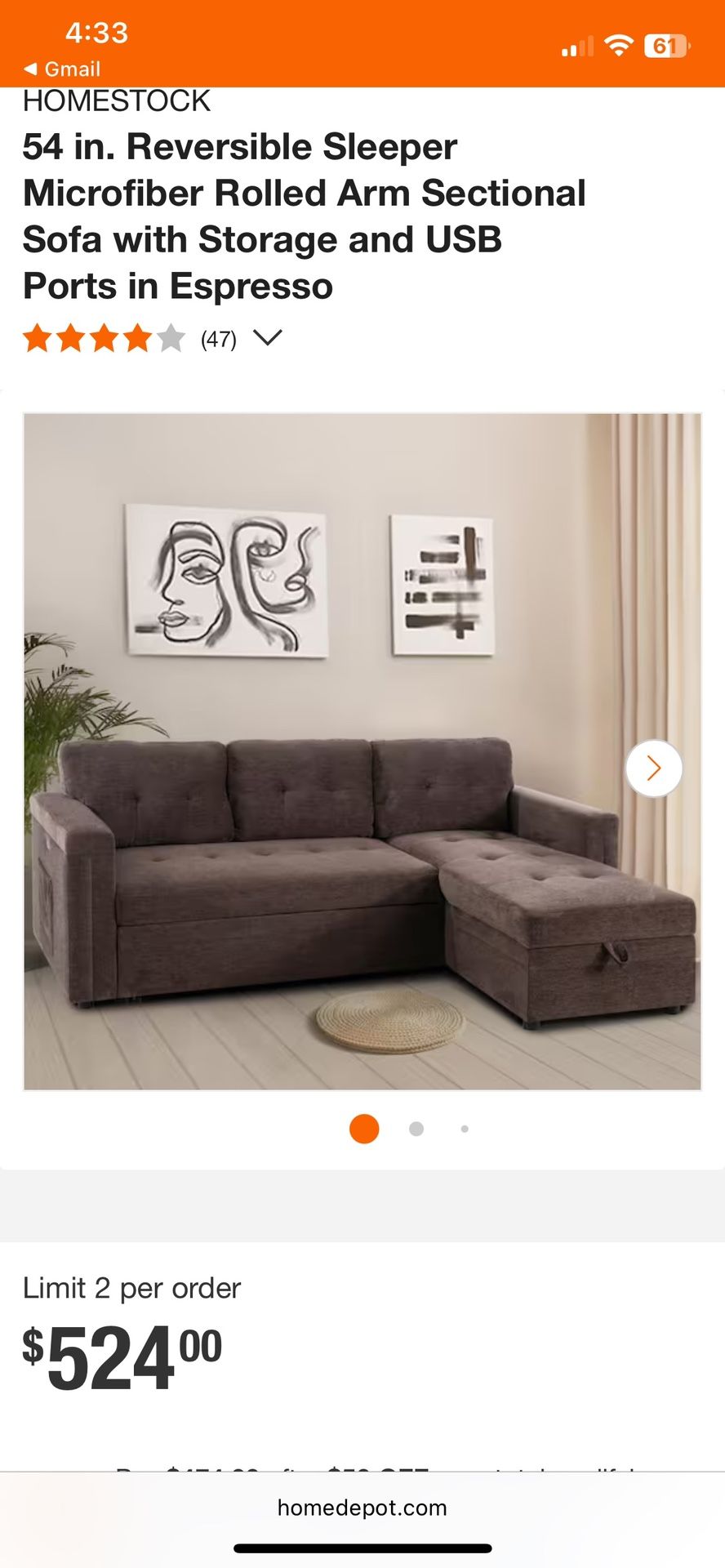 Microfiber Couch With Storage And USB Ports