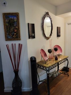Metal entrance table with marble top