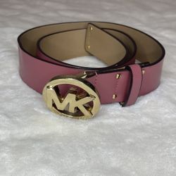 Michael Kors Rose Leather Belt with Gold MK Buckle Size Small