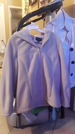 Woman's Large tan jacket with hoodie $10