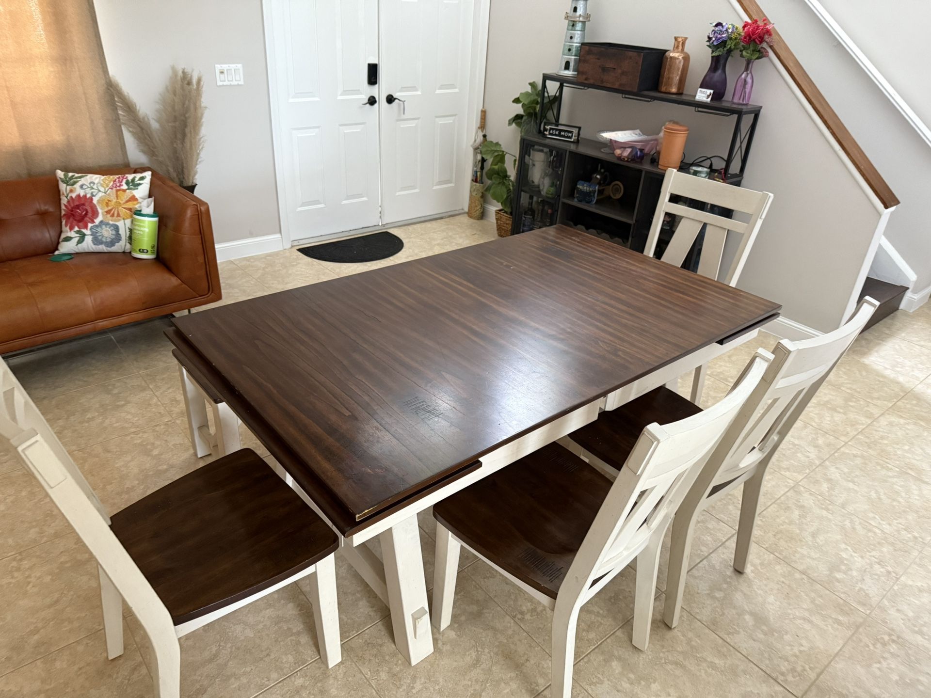 Wooden Farmhouse-Style Dining Table Set
