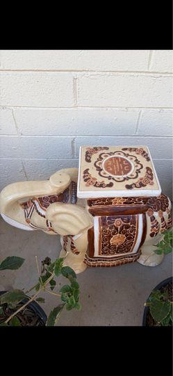 Vintage Chinoiserie Ceramic Elephant Garden Stool / Plant Stand