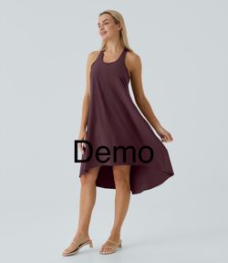 Halara Breezeful™ RacerPocket High Low Flowy Midi Quick Dry Casual Dress (Medium; Amaranth)
