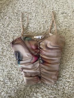 NWT Fashion Q Marble Print Ruched Mesh Cami Top Size M