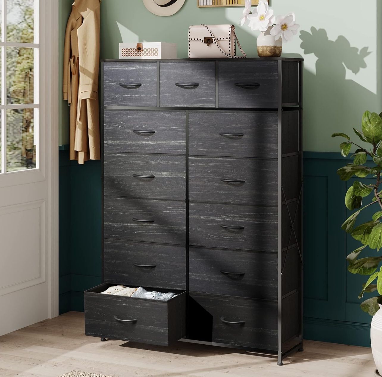 13 Drawer Dresser Organizer Storage Unit Black Clothes Bedroom, Closet Entryway