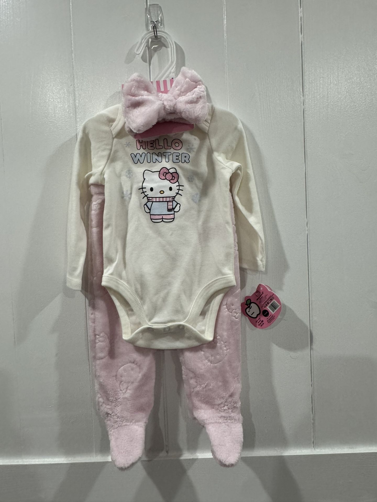 Hello Kitty 3 Piece Pants Onesie Head Bow Set