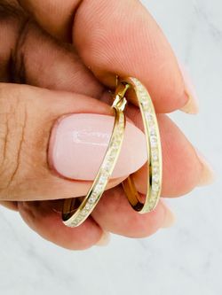 Real 10K Gold Hoop Earrings |  CZ Hoops for Girls & Women Men Endless ❤️ Arracada En Oro Piedra Blanca