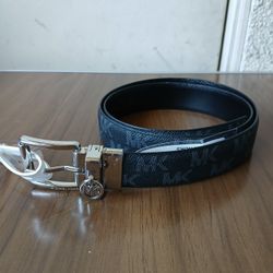 Michael Kors Women's Reversible Belt Genuine Leather MK Logo Black/Gray Size M
