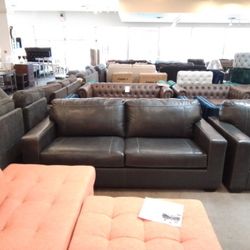 Grey Genuine Leather Sofa Loveseat And Chair