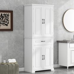 Assembled New Tall Bathroom Storage Cabinet with Doors & Drawer - Kitchen Pantry Anti Tip Design 