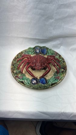 Vintage Portuguese Palissy style Majolica crab plate