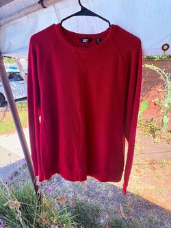 Lands' End Red Waffle Knit Crewneck Sweatshirt Medium