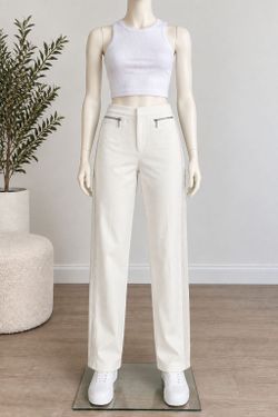Rebecca Taylor Ivory Tuxedo Stripe Slim Pants Zip Pockets