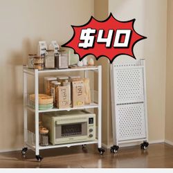 ❤️$40❤️ Folding Storage Shelves 3-Tier Metal Foldable Shelf Shelving Rack Rolling Wheel  Pick up is in the East Los Angeles 90032 El Sereno Neighborho