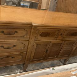 Large Heavy Wooden Dresser and Mirror