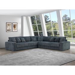 DARK GRAY OR LIGHT GREY FLUFFY CORDUROY SECTIONAL 