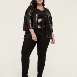 NWT BLACK 3/4 LENGTH SLEEVE SEQUIN JACKET. SIZE 22/24 BY LANE BRYANT 