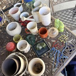 Pots planters plants mushroom frog decor bird watering can