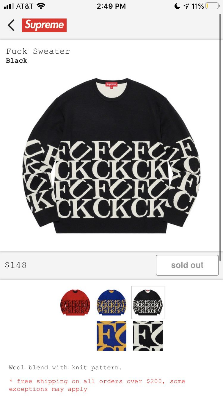 Supreme FUCK sweater