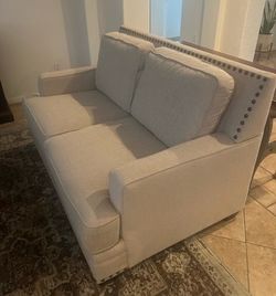 Pair of Light Gray Loveseat with Nailhead Trim