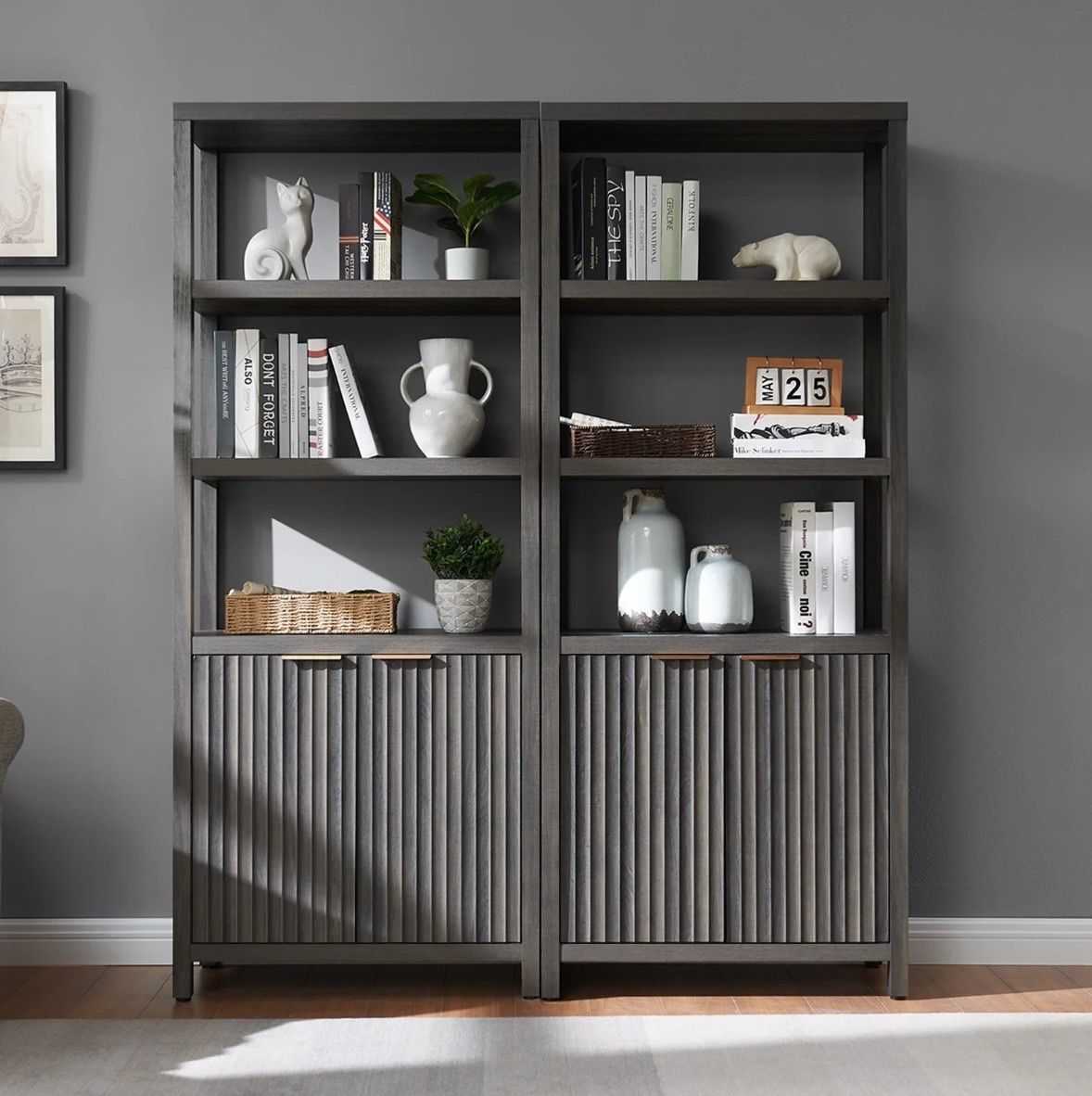 Set Of 2 Oxford Bookshelf with Fluted Door Cabinet