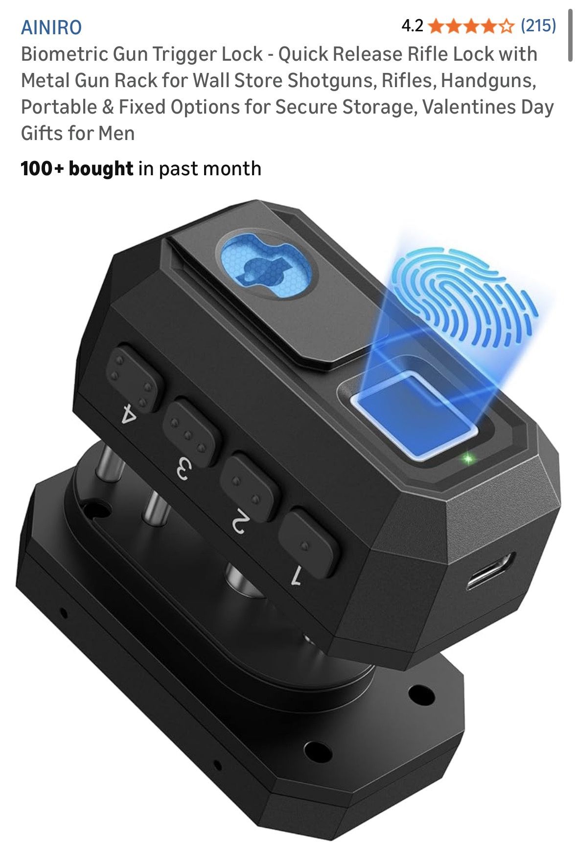 Biometric Gun Trigger Lock - Quick Release Rifle Lock with Metal Gun Rack for Wall Store Shotguns, Rifles, Handguns, Portable & Fixed Options for Secu