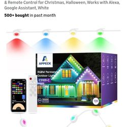 APPECK Permanent Outdoor Lights 100ft with 72 LEDs, 111 Scene Modes, Smart RGBW Lights with 40lm Warm White, App & Remote Control for Christmas, Hallo