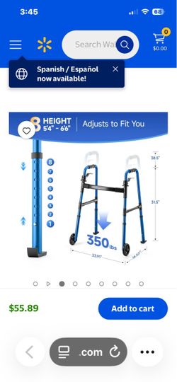 Adult Folding Walker with Wheels Blue