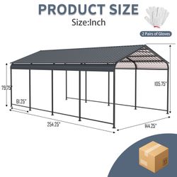 12 X 21 FT Carport, Heavy Duty Carport with Galvanized Steel Roof and Frame, Metal Carport Large Garage for Driveway Car, Truck (W540S00058)