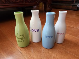 'all in the cards' mini vases, 4 total: "love"-"dream"-"hope"-"livelaughlove"