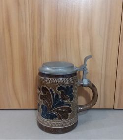 Vintage Marzi & Remy Stoneware/Pewter Lid Stein