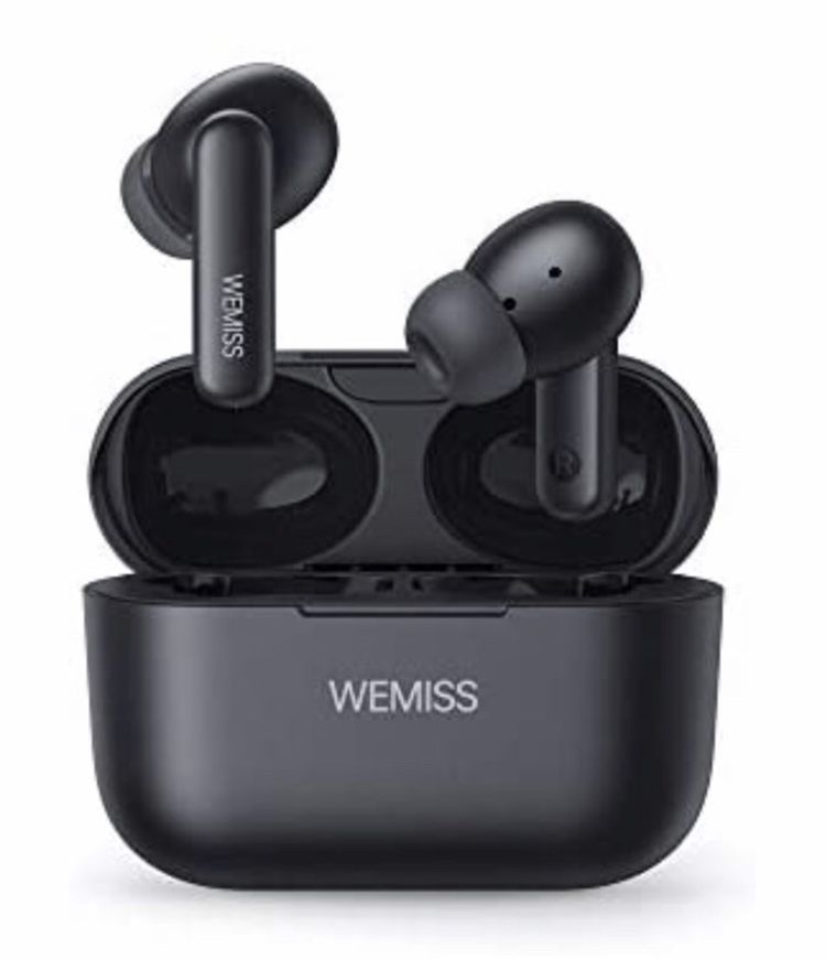 True Wireless Earbuds, WEMISS Bluetooth Earbuds Deep Bass with Mic, TWS Earphones 35H Playtime