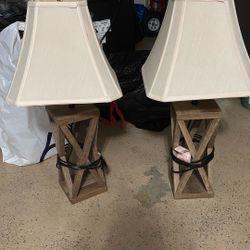 Two 26” Inch Wooden Table Lamps 