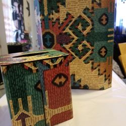 Southwest Pattern Tissue Box And Wastebasket 