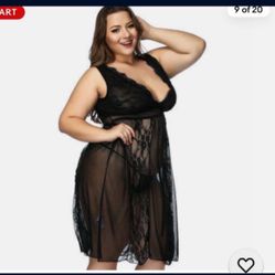 Plus Size Sexy-Lingerie Women Lace Robe Long Babydoll Nightgown Sleepwear Dress