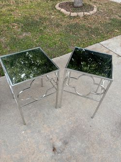 2 pc silver glass top side tables