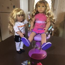 2 Our Generation Dolls With Salon Chair And Accessories 