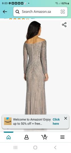 Adrianna Papell Womens Gray Beaded Off-The-Shoulder Evening Dress 6 BHFO 4631