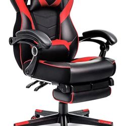 Video Gaming Chair Racing Office - PU Leather High Back Ergonomic 170 Degree Adjustable Swivel Executive Computer Desk Task Large Size with Footrest,H