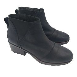SOREL 'Cate' Womens Black Leather Elastic Sided Chelsea Ankle Boots Sz 8.5  $175