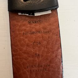 trafalgar Black Leather Belt Hand Polished Cortina USA. Condition is Pre-owned. Size 34 leather  A very slight indent on the length of the belt  see p