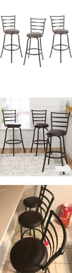 NEW (Set of 3) Adjustable Height Swivel Barstool Brown Seat Stools Chair for Dining Kitchen Counter Bar Stool Leather *↓READ↓*