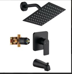 Matte Black Rain Shower and Tub Faucet Set