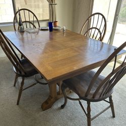 Antique Wooden Kitchen Table And Six Chairs